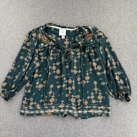 Knox Rose Boho Top Green XS 3/4th Sleeves Relaxed Fit - Picture 2 of 10